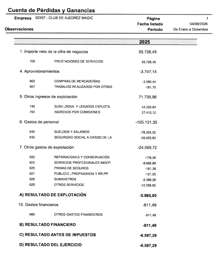 Cuenta de Perdidas y Ganancias 2025